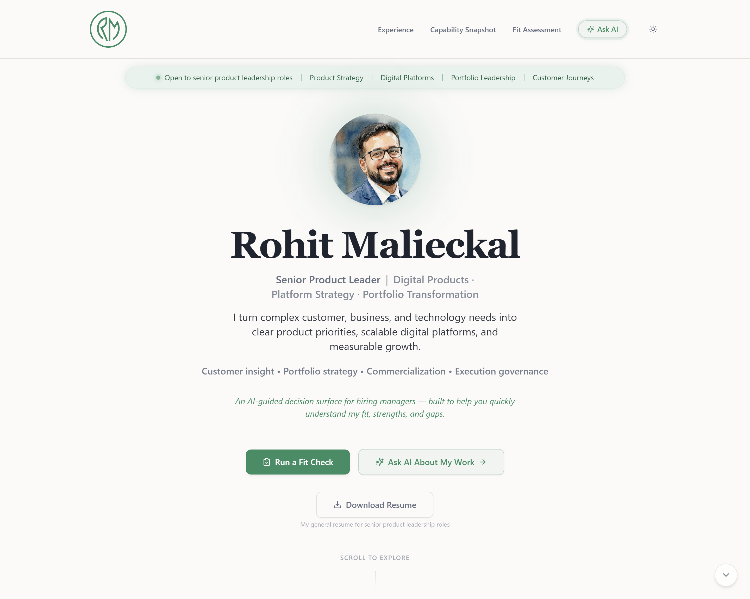 Rohit’s AI Navigator live product interface